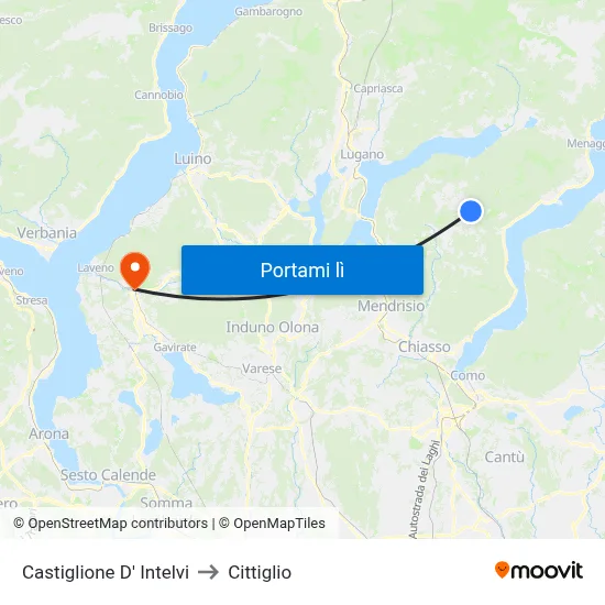 Castiglione D' Intelvi to Cittiglio map