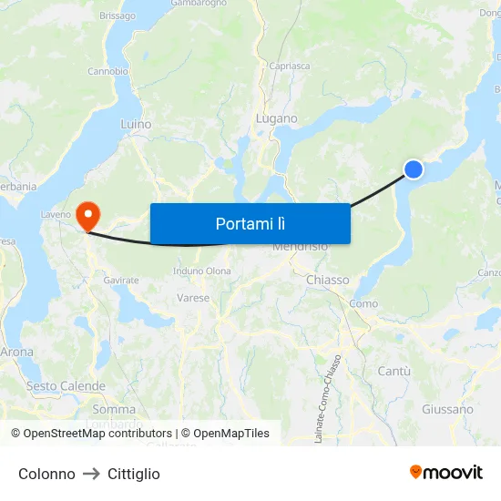 Colonno to Cittiglio map