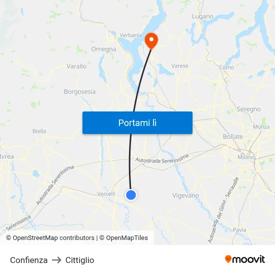 Confienza to Cittiglio map
