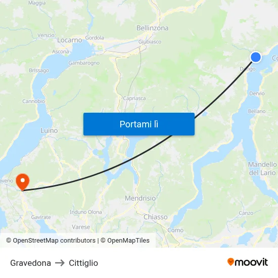 Gravedona to Cittiglio map