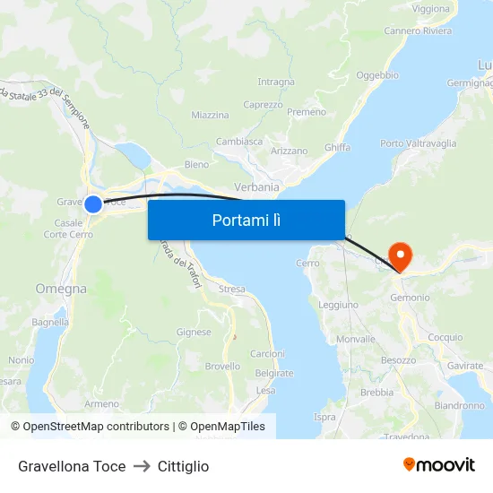 Gravellona Toce to Cittiglio map