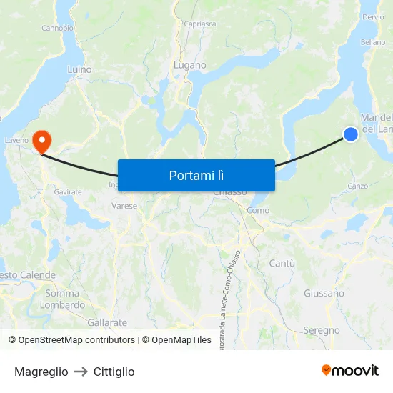 Magreglio to Cittiglio map
