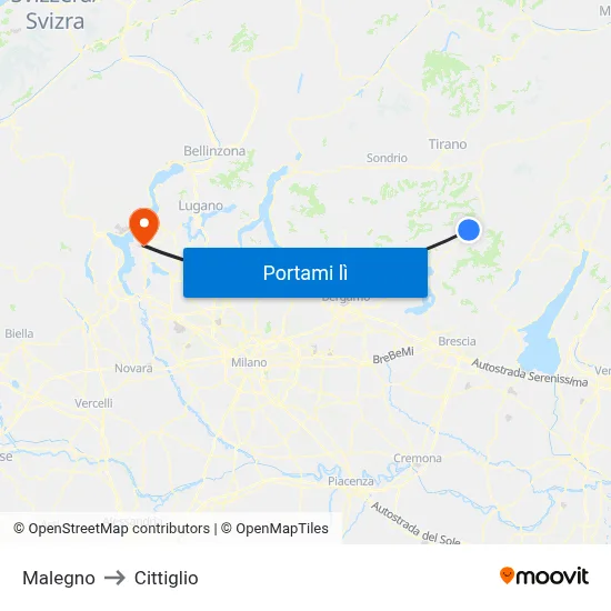 Malegno to Cittiglio map
