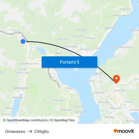 Ornavasso to Cittiglio map
