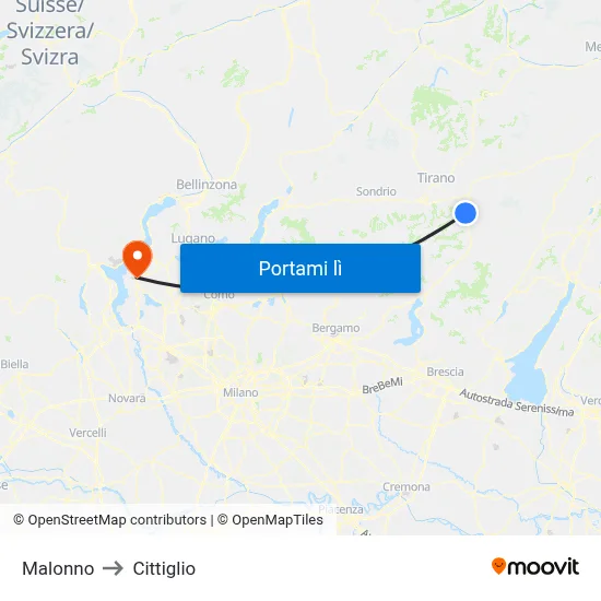 Malonno to Cittiglio map