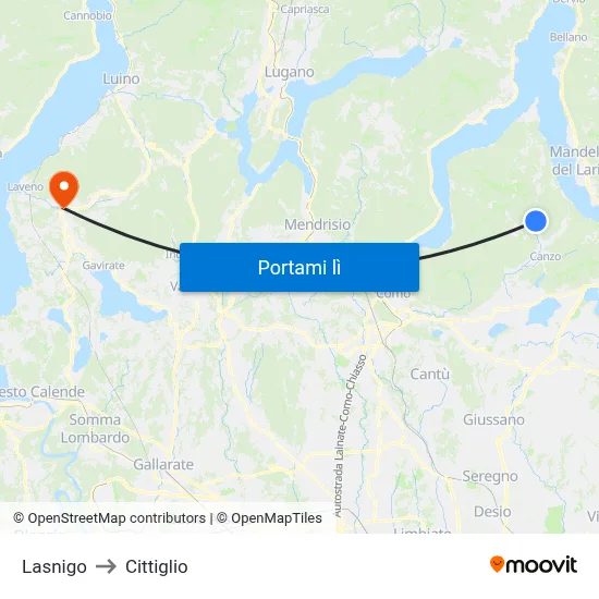 Lasnigo to Cittiglio map