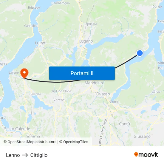 Lenno to Cittiglio map