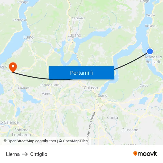 Lierna to Cittiglio map