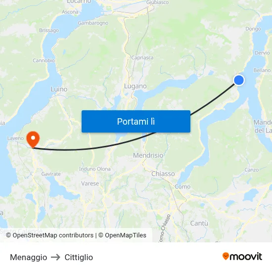 Menaggio to Cittiglio map