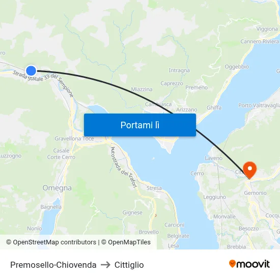 Premosello-Chiovenda to Cittiglio map