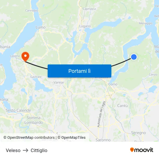 Veleso to Cittiglio map