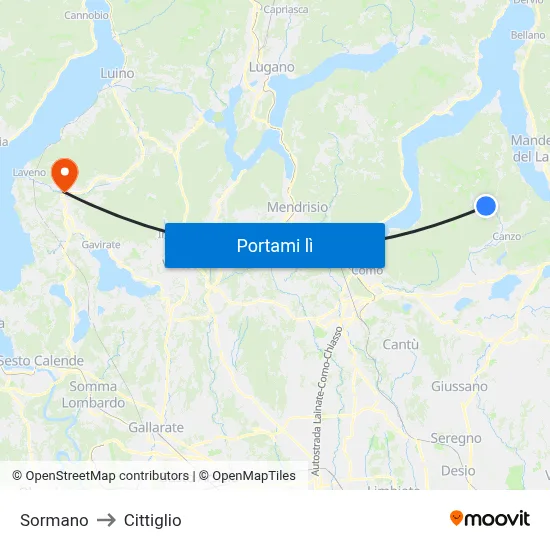 Sormano to Cittiglio map