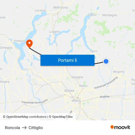 Roncola to Cittiglio map