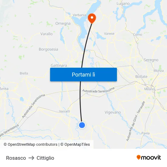 Rosasco to Cittiglio map