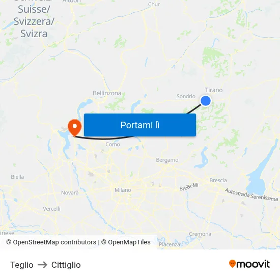 Teglio to Cittiglio map