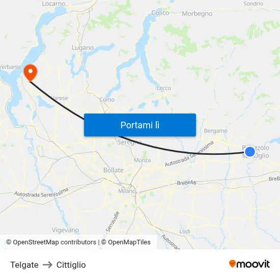 Telgate to Cittiglio map