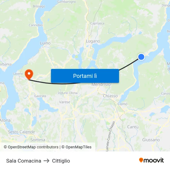 Sala Comacina to Cittiglio map
