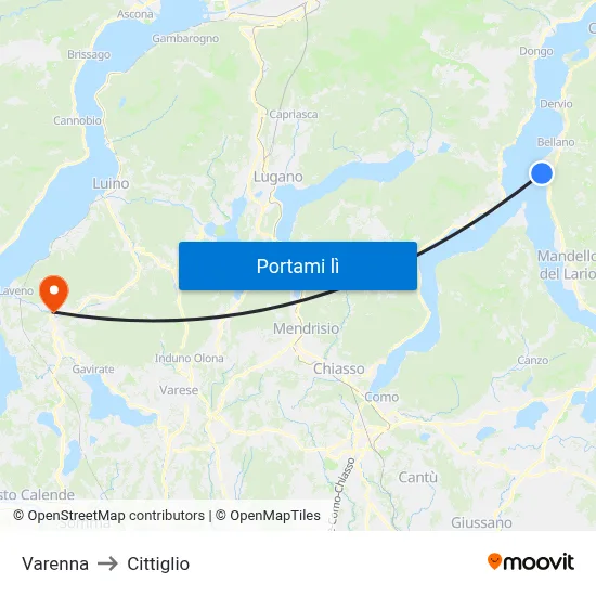 Varenna to Cittiglio map