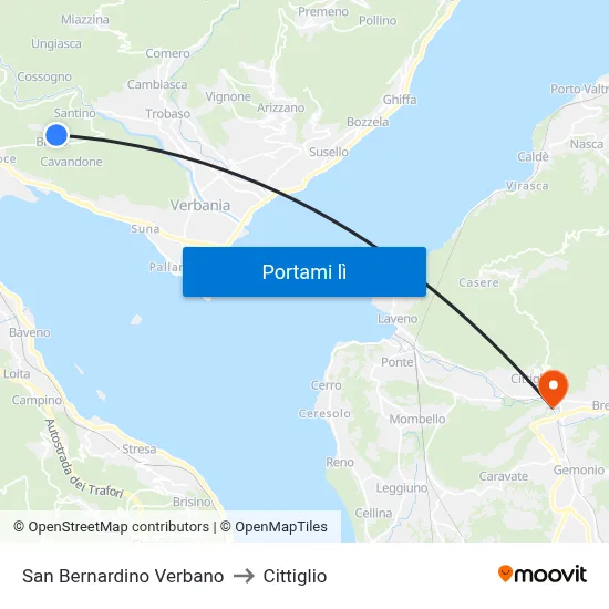 San Bernardino Verbano to Cittiglio map
