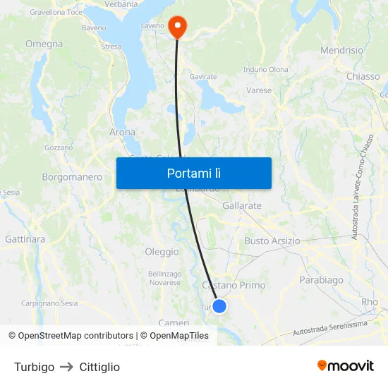 Turbigo to Cittiglio map