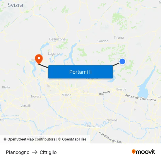 Piancogno to Cittiglio map