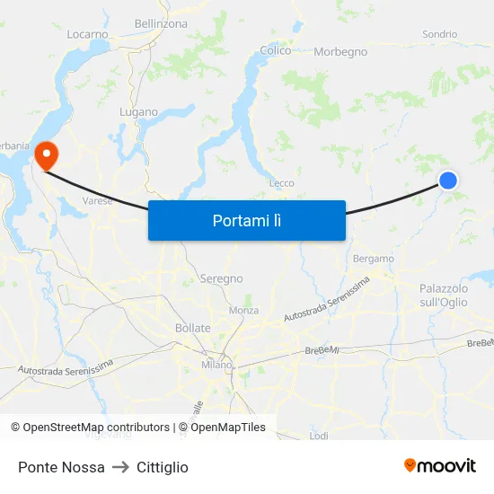 Ponte Nossa to Cittiglio map