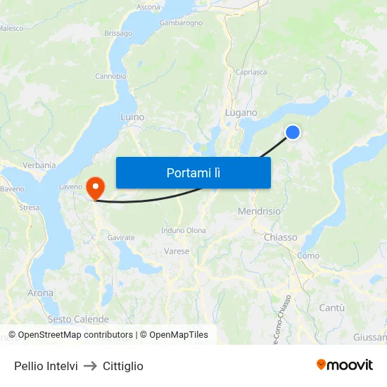 Pellio Intelvi to Cittiglio map