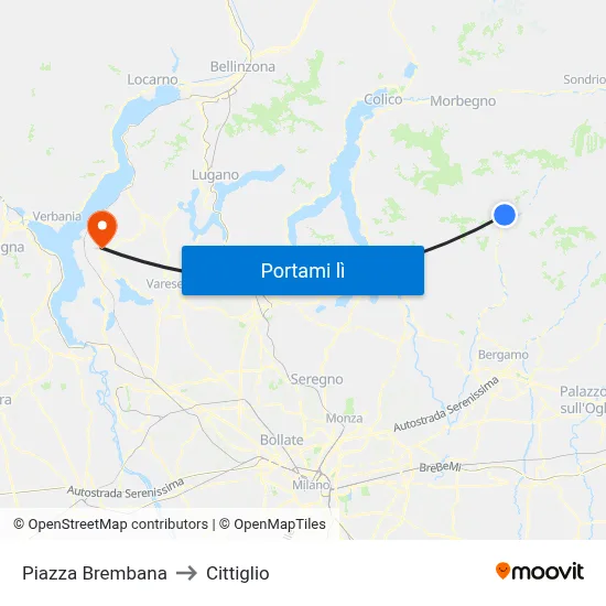 Piazza Brembana to Cittiglio map