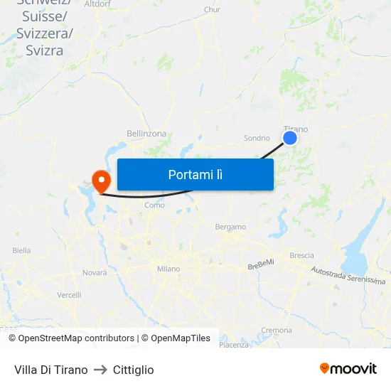 Villa Di Tirano to Cittiglio map