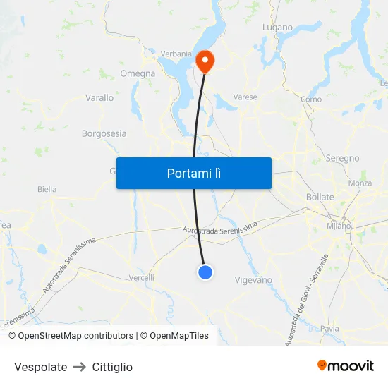 Vespolate to Cittiglio map