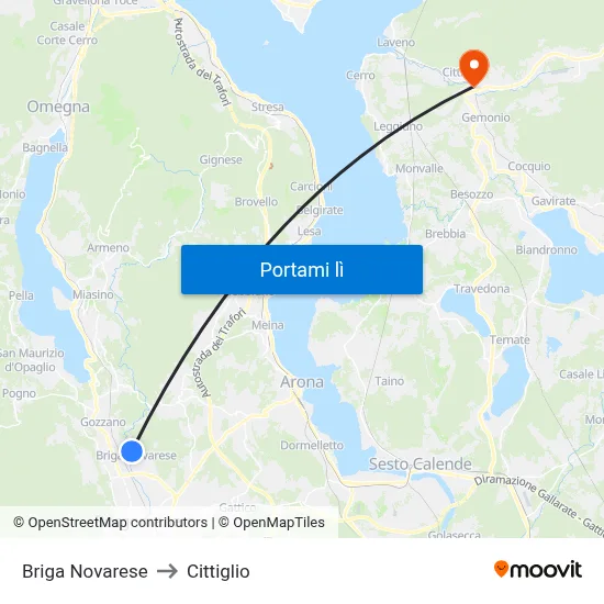 Briga Novarese to Cittiglio map