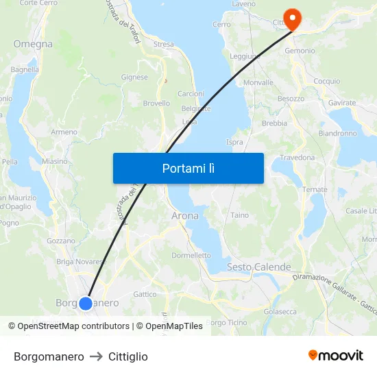 Borgomanero to Cittiglio map