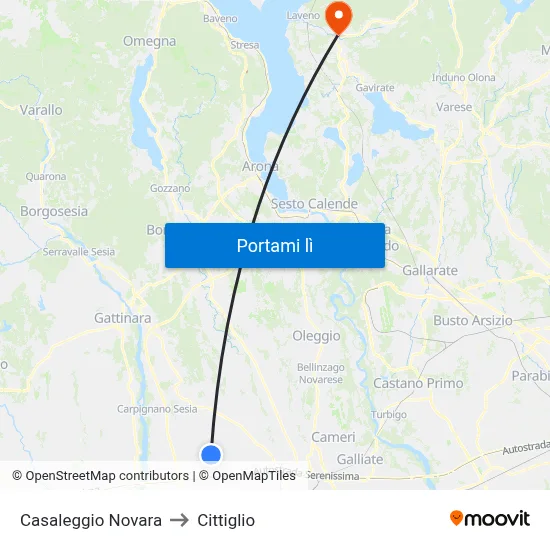 Casaleggio Novara to Cittiglio map