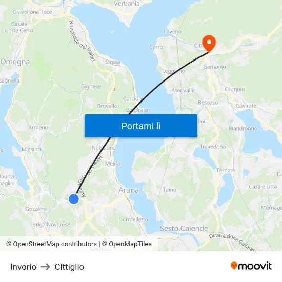 Invorio to Cittiglio map
