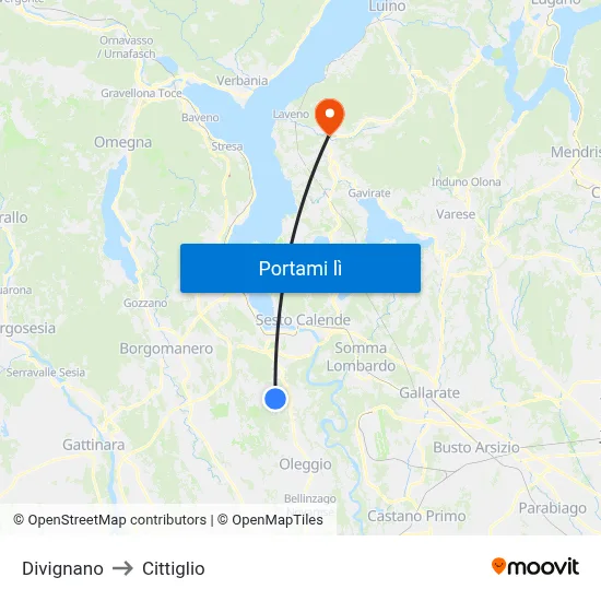 Divignano to Cittiglio map