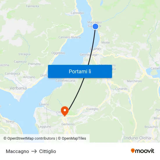 Maccagno to Cittiglio map