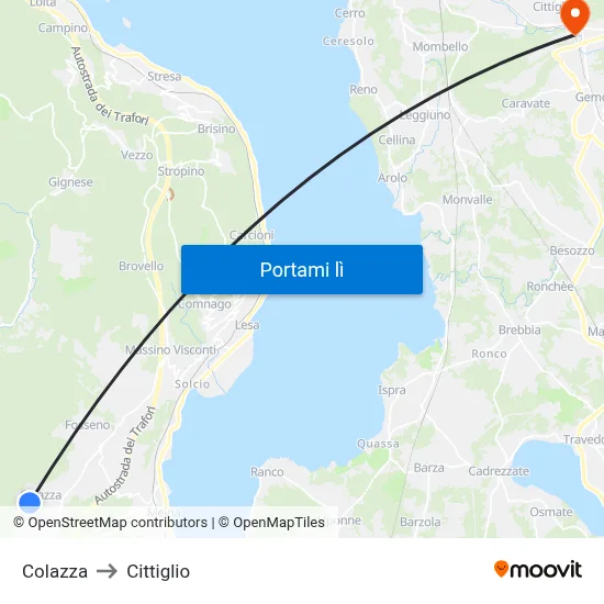 Colazza to Cittiglio map