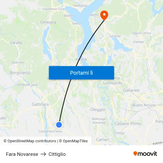 Fara Novarese to Cittiglio map