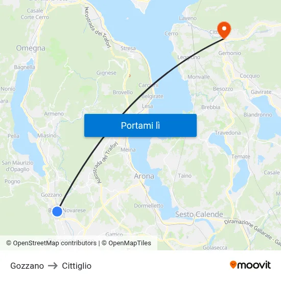 Gozzano to Cittiglio map