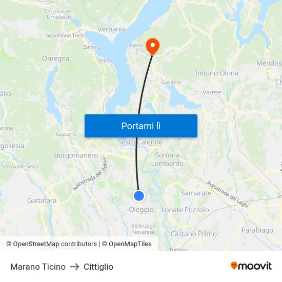 Marano Ticino to Cittiglio map