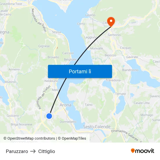 Paruzzaro to Cittiglio map