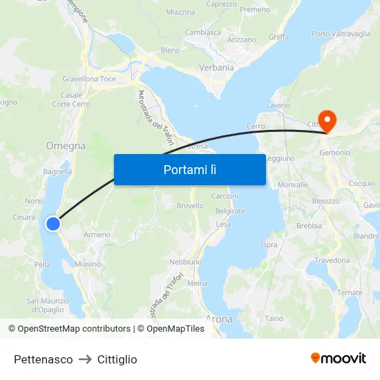 Pettenasco to Cittiglio map