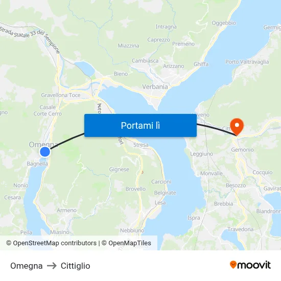 Omegna to Cittiglio map