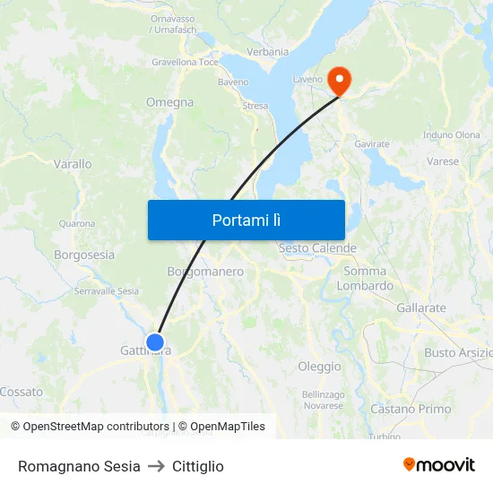 Romagnano Sesia to Cittiglio map
