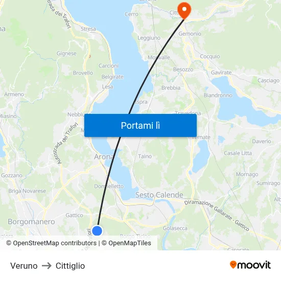 Veruno to Cittiglio map