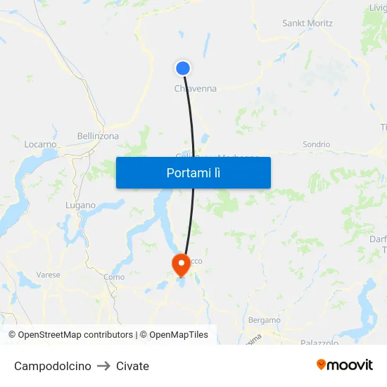 Campodolcino to Civate map