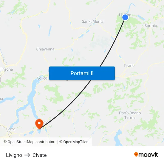 Livigno to Civate map