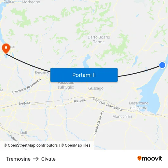 Tremosine to Civate map