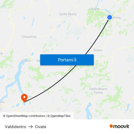 Valdidentro to Civate map