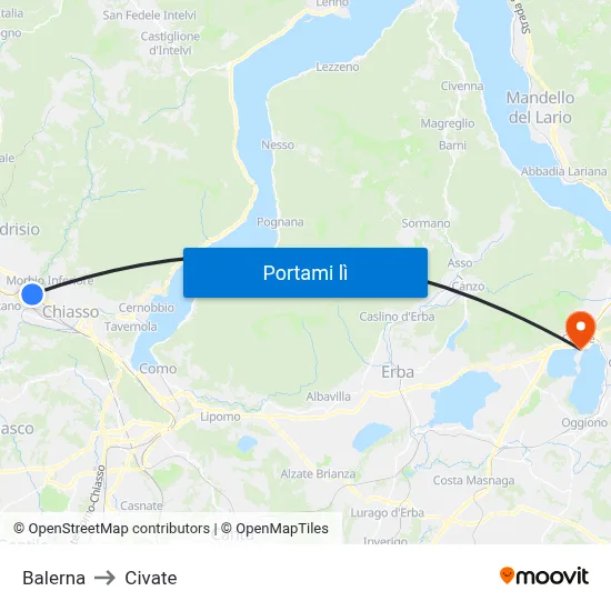 Balerna to Civate map